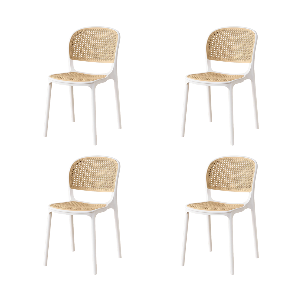 Set de 4 Sillas Nest, Color Blanco y Beige, con Espaldar y Asiento en Rejilla