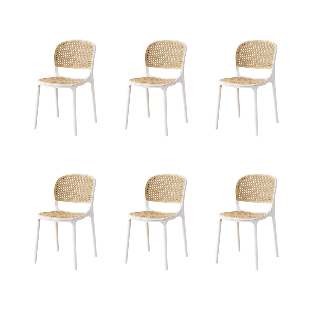 Set de 6 Sillas Nest, Color Blanco y Beige, con Espaldar y Asiento en Rejilla