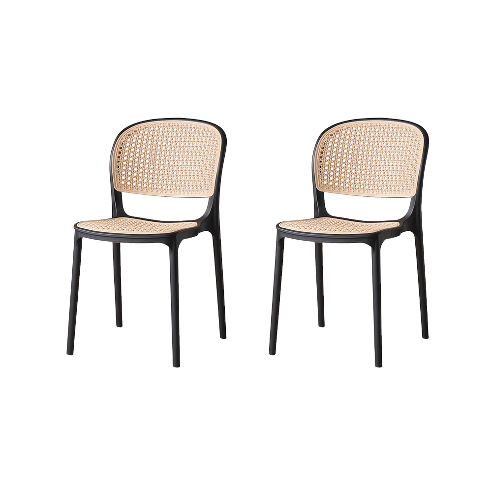 Set de 2 Sillas Nest, Color Negro y Beige, con Espaldar y Asiento en Rejilla
