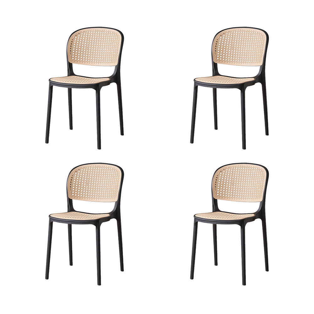 Set de 4 Sillas Nest, Color Negro y Beige, con Espaldar y Asiento en Rejilla