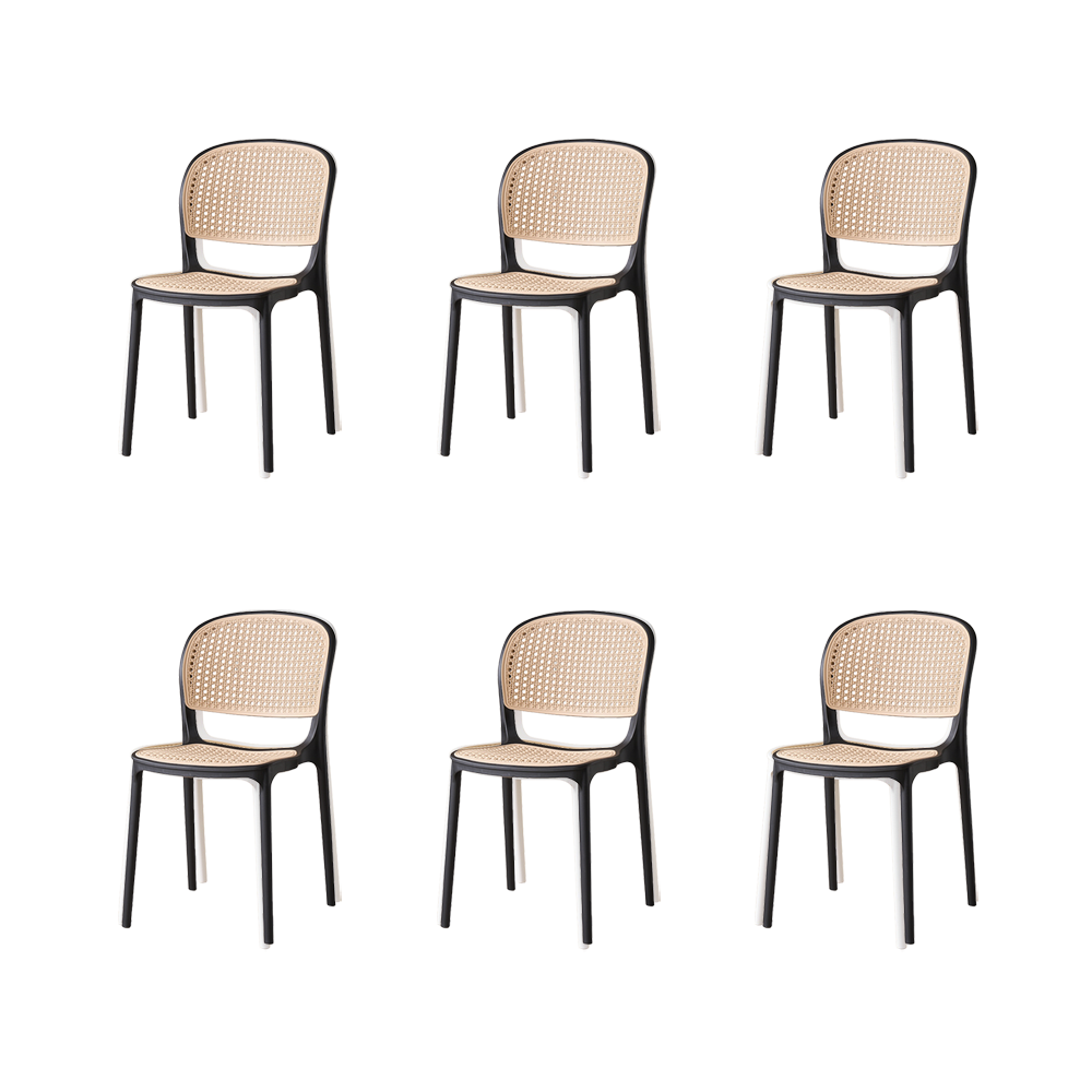 Set de 6 Sillas Nest, Color Negro y Beige, con Espaldar y Asiento en Rejilla