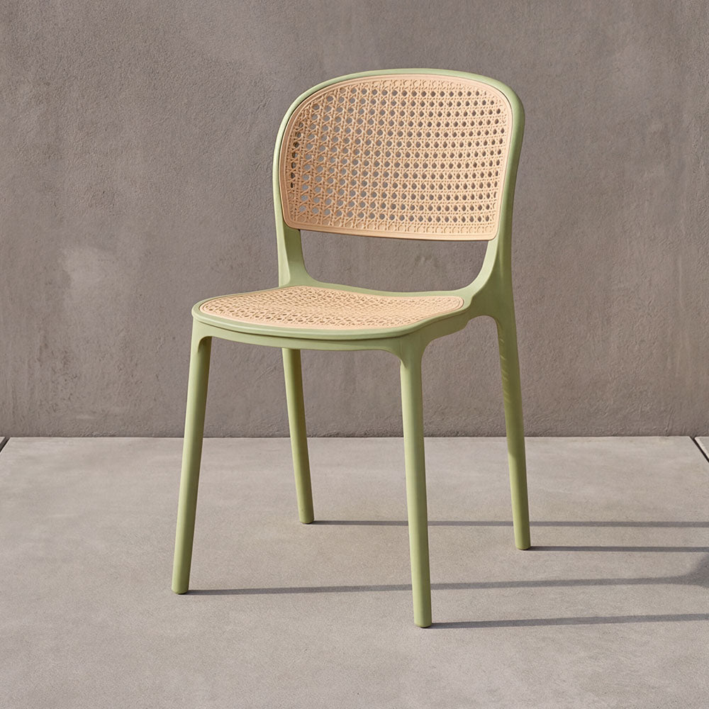 Silla Nest, Color Verde Olivo y Beige, con Espaldar y Asiento en Rejilla