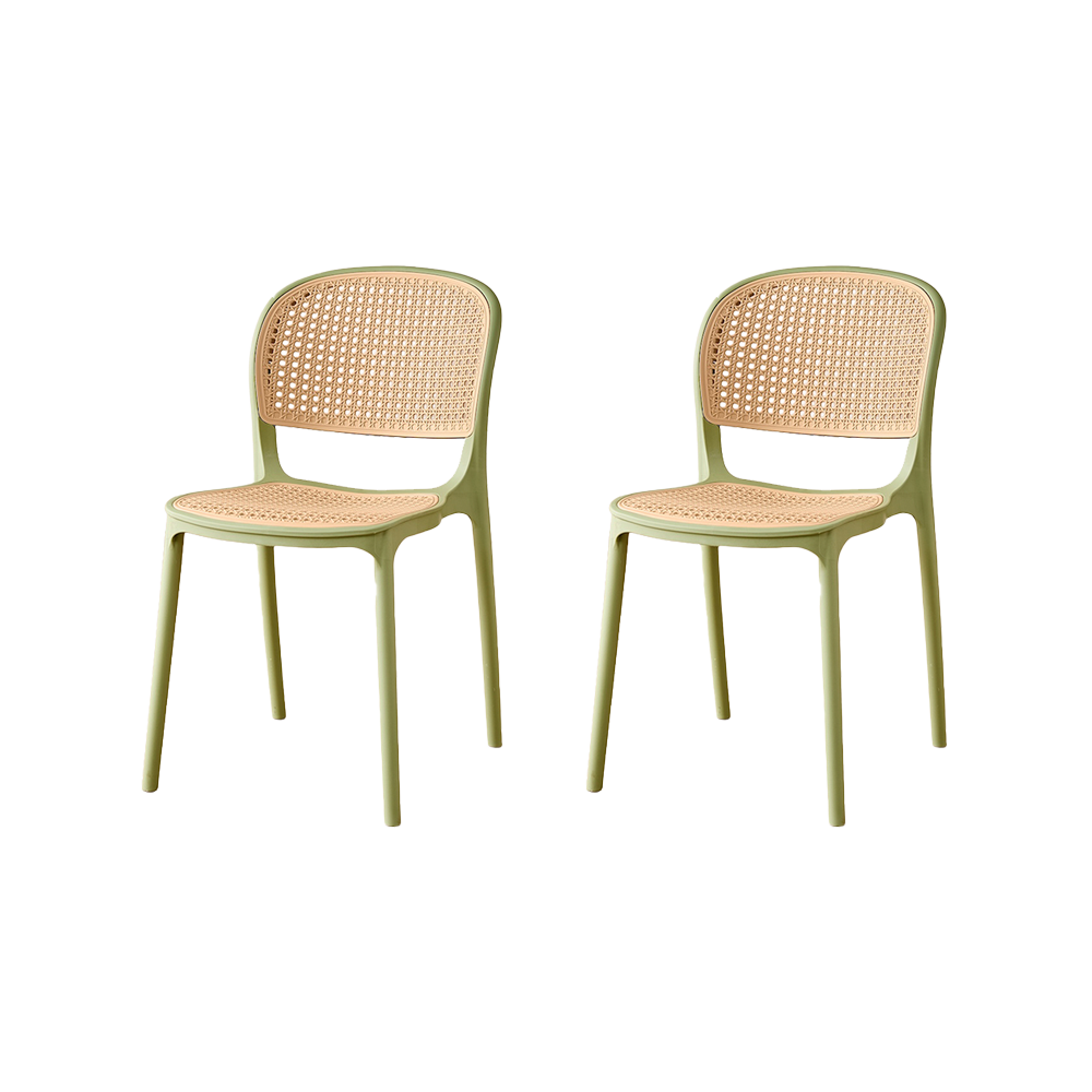 Set de 2 Sillas Nest, Color Verde Olivo y Beige, con Espaldar y Asiento en Rejilla
