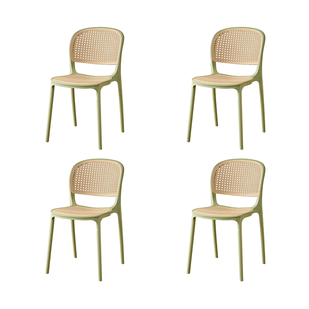 Set de 4 Sillas Nest, Color Verde Olivo y Beige, con Espaldar y Asiento en Rejilla