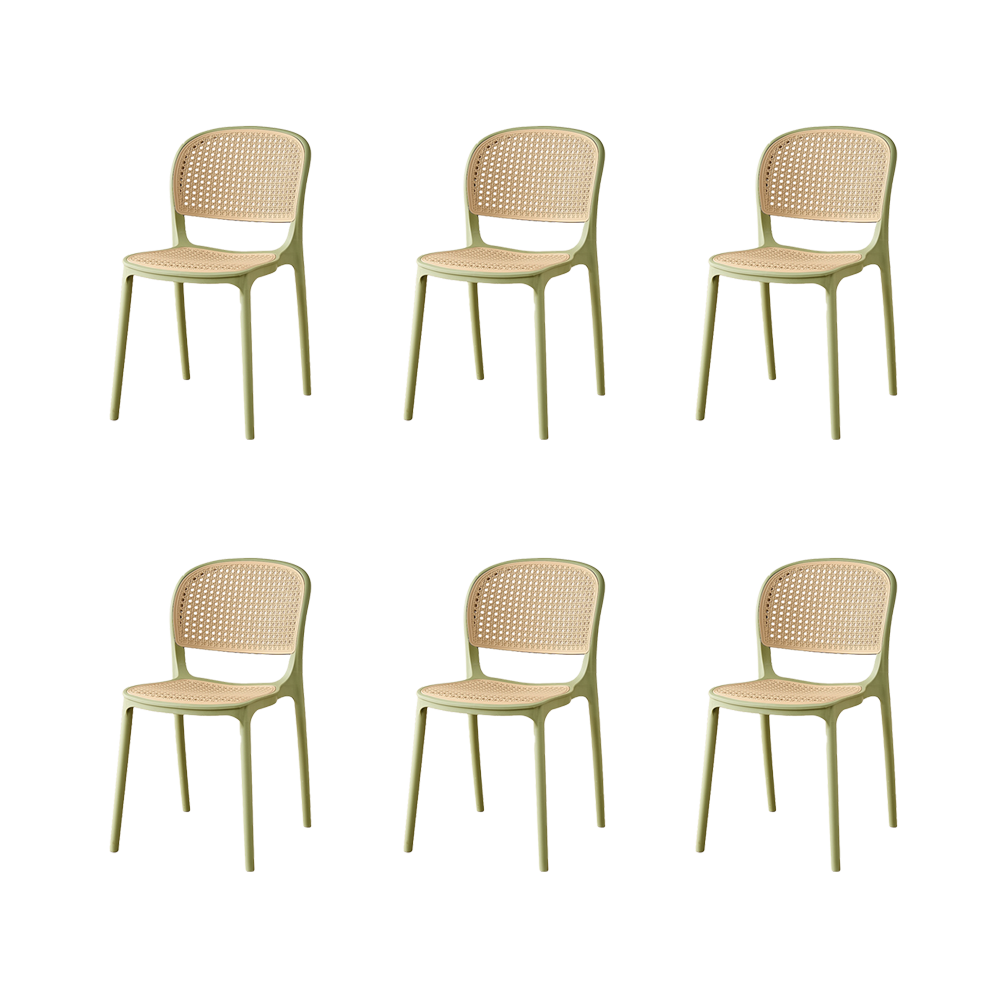 Set de 6 Sillas Nest, Color Verde Olivo y Beige, con Espaldar y Asiento en Rejilla