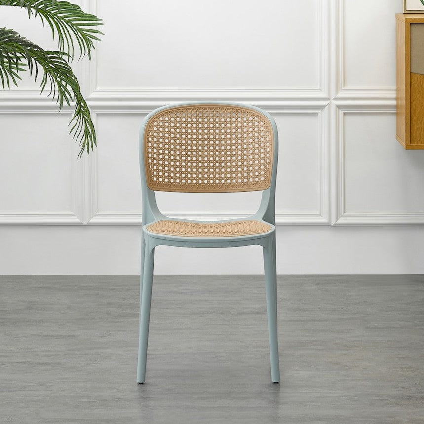 Set de 2 Sillas Nest, Color Azul Claro y Beige, con Espaldar y Asiento en Rejilla