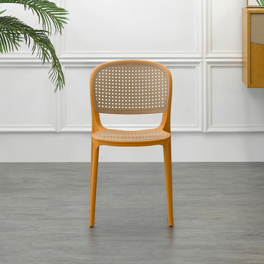 Set de 4 Sillas Nest, Naranja y Beige, con Espaldar y Asiento en Rejilla