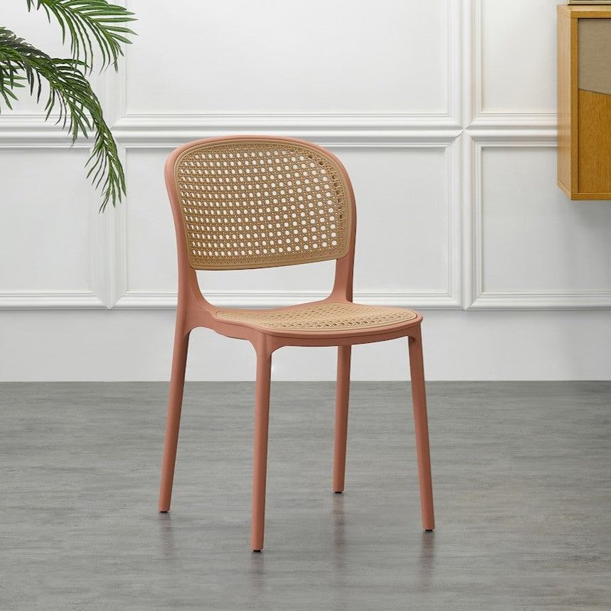 Set de 2 Sillas Nest, Color Salmón y Beige, con Espaldar y Asiento en Rejilla