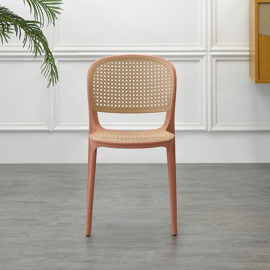 Silla Nest, Color Salmón y Beige, con Espaldar y Asiento en Rejilla