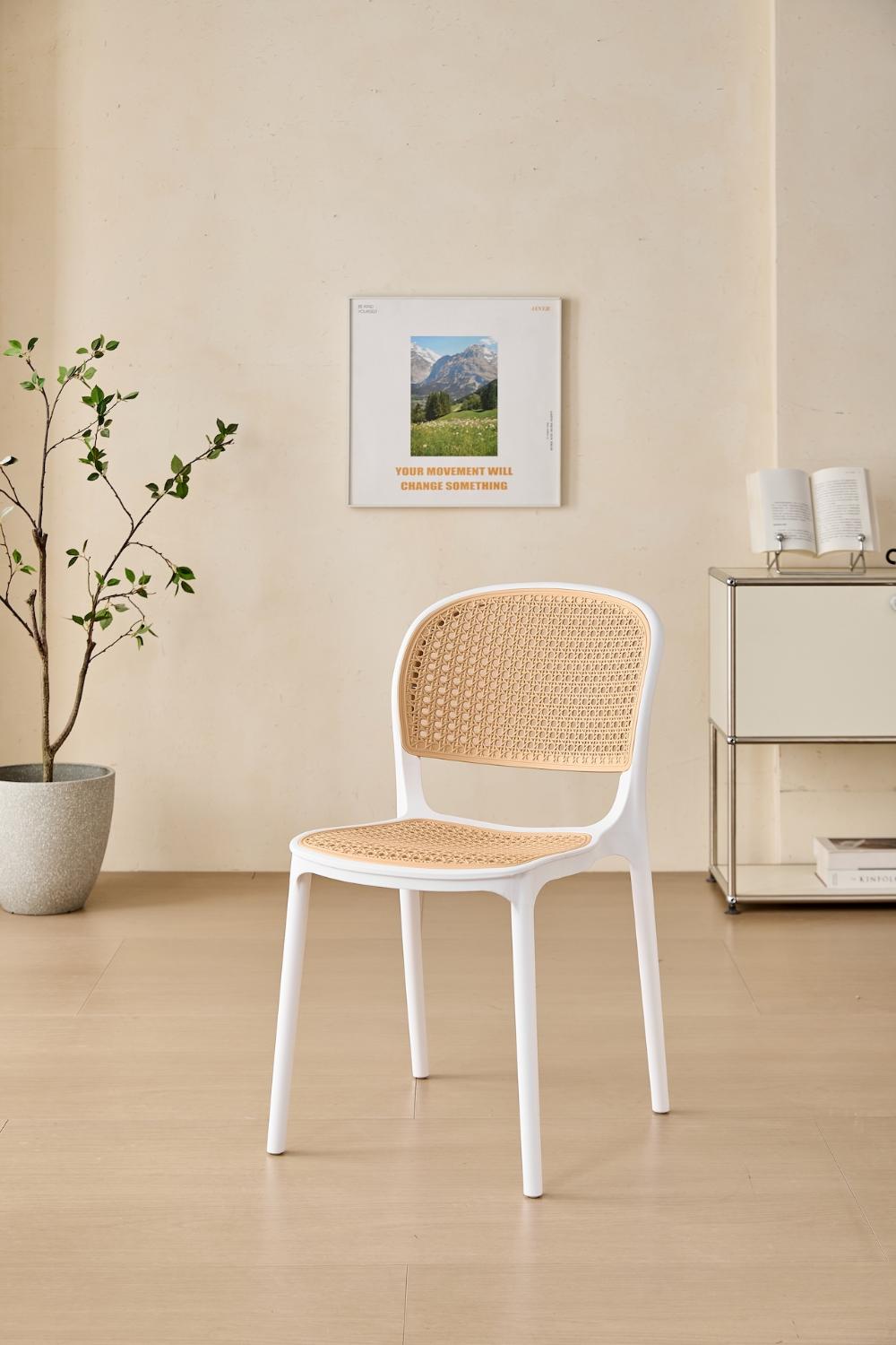 Silla Nest, Color Blanco y Taupe, Con espaldar y asiento en rejilla