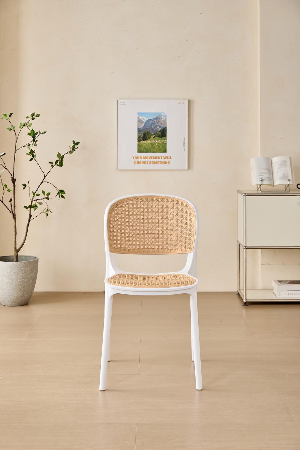 Silla Nest, Color Blanco y Taupe, Con espaldar y asiento en rejilla
