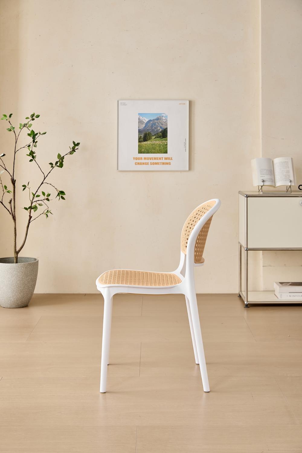 Silla Nest, Color Blanco y Taupe, Con espaldar y asiento en rejilla