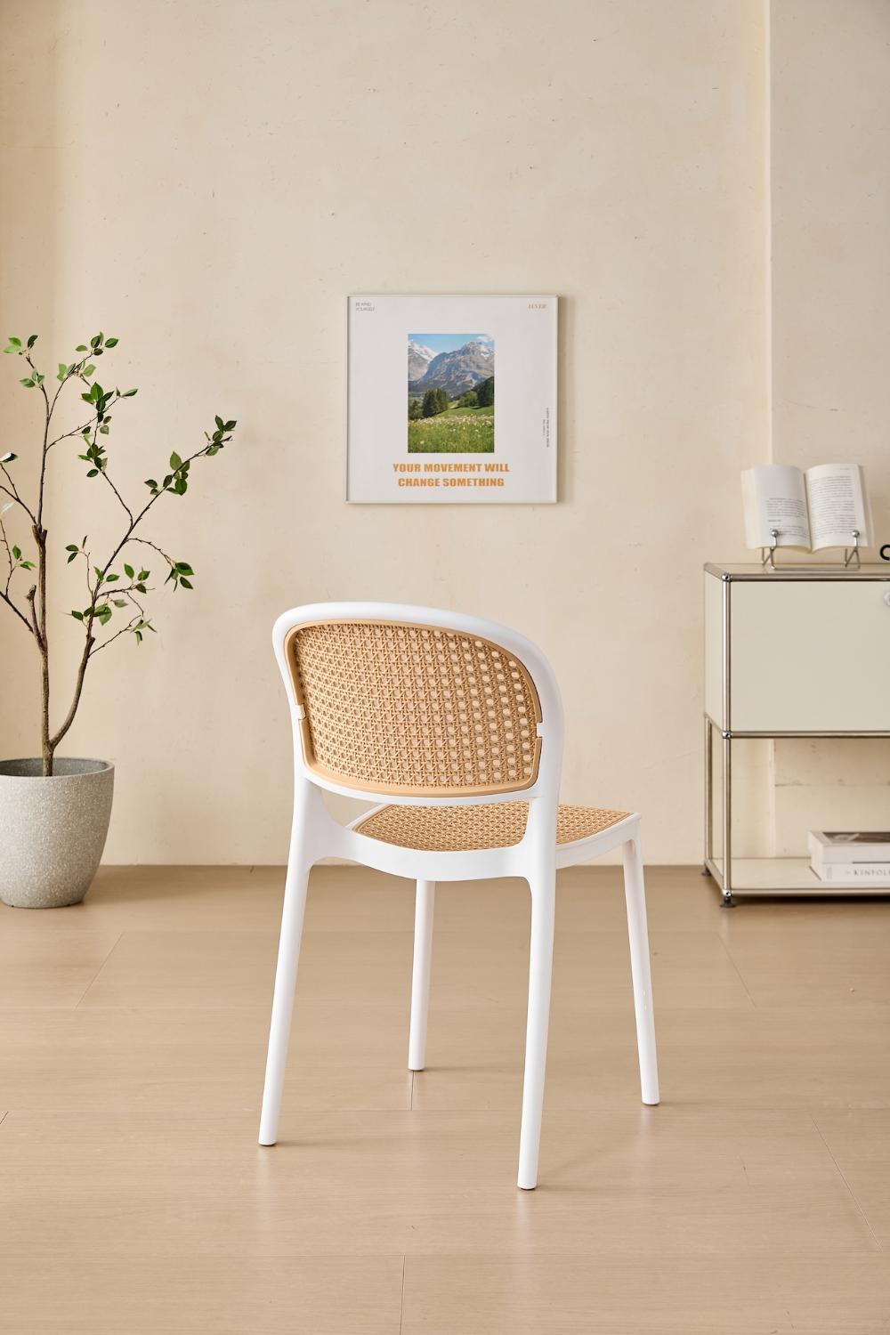 Silla Nest, Color Blanco y Taupe, Con espaldar y asiento en rejilla