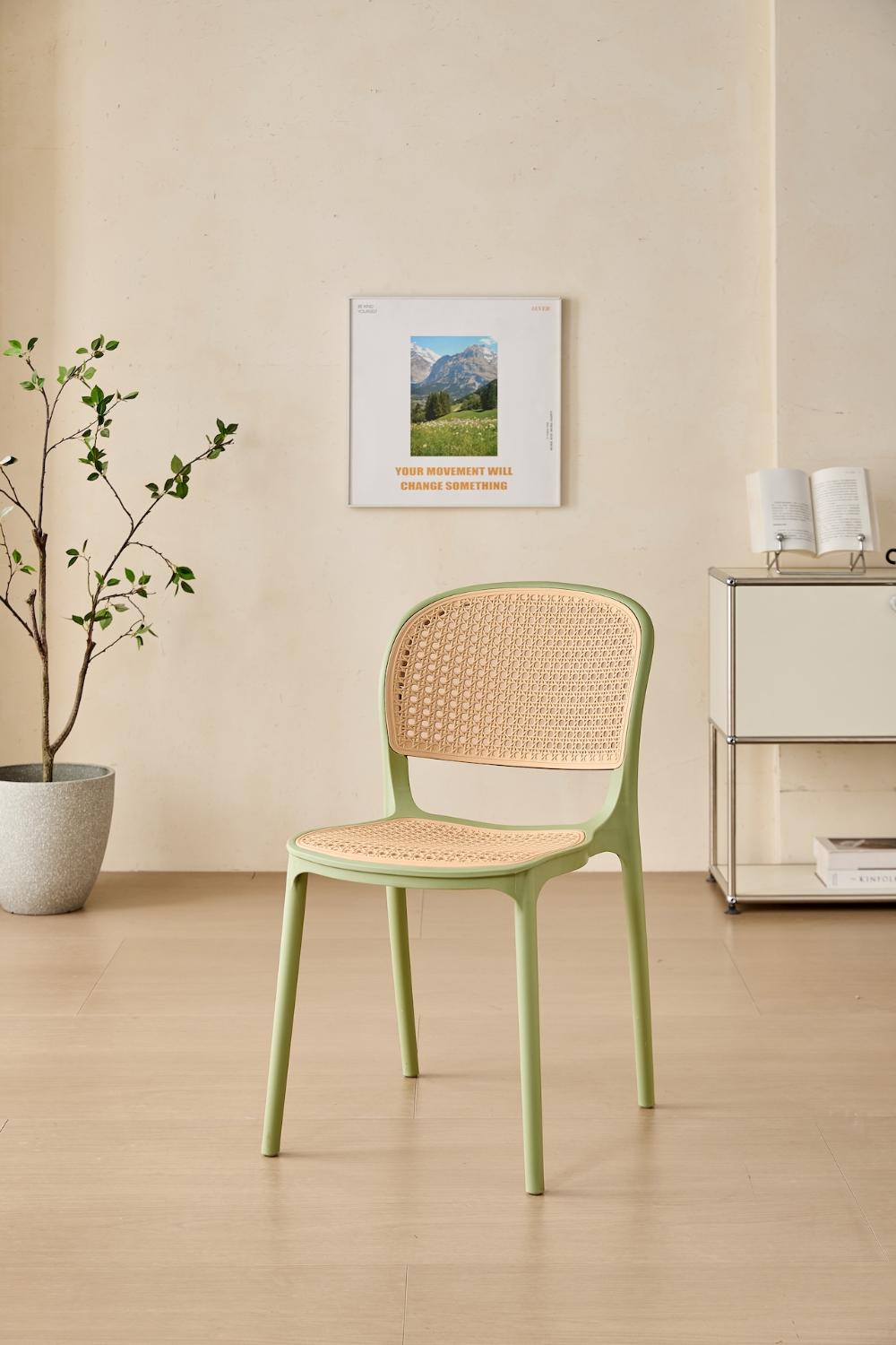 Silla Nest, Color Verde Olivo y Taupe, Con espaldar y asiento en rejilla