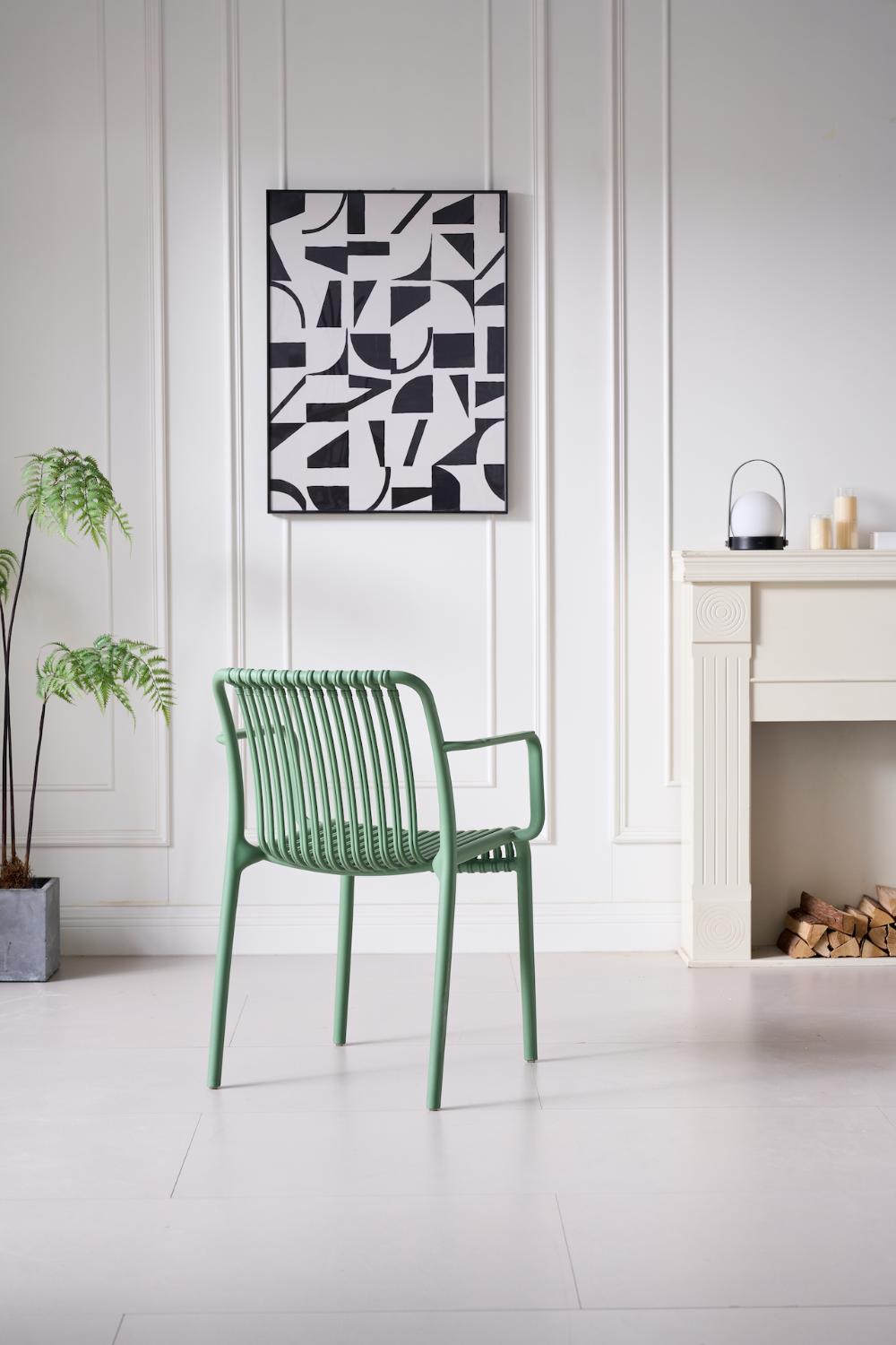 Silla Terra con Brazos, Color Verde Olivo, Con espaldar X4