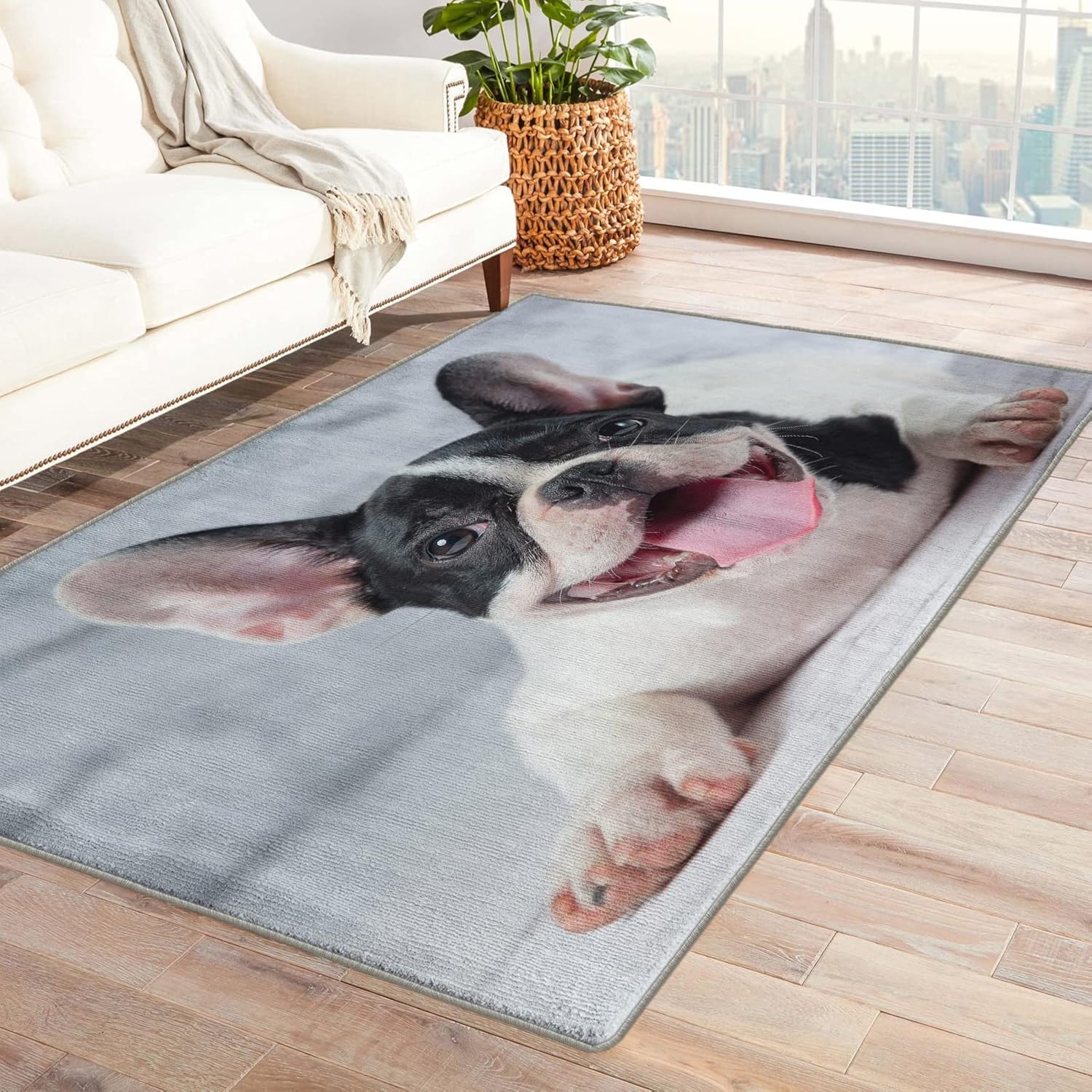 French Bulldog - Alfombra de área para perros de 5 x 6 pies, alfombra lavable...