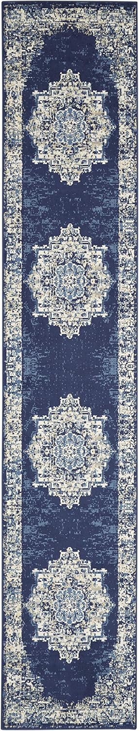 Nourison Grafix Alfombra persa azul marino de 2 pies 3 pulgadas x 10 pies,