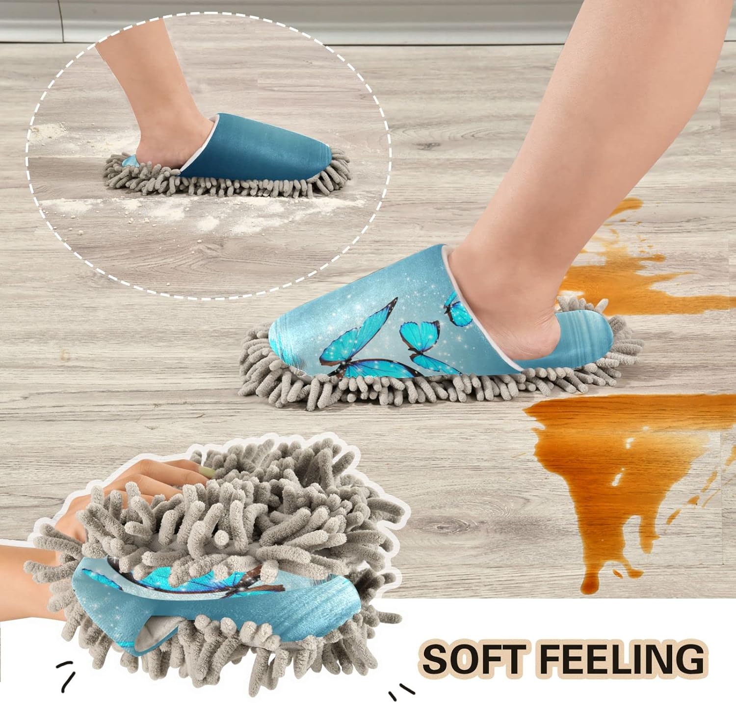 Blue Magic Butterfly Mop Slippers Shoes Cover for Floor Cleaning Washable Dirty