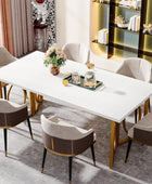 Mesa de comedor de 70.9 pulgadas, moderna mesa de cocina de oro blanco para 6