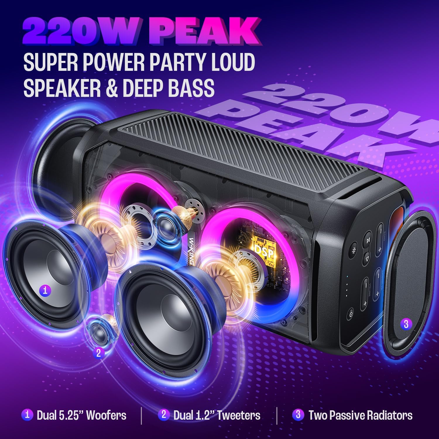 W-KING Altavoces Bluetooth de 100 W V5.3, IPX6 impermeable portátil con graves...