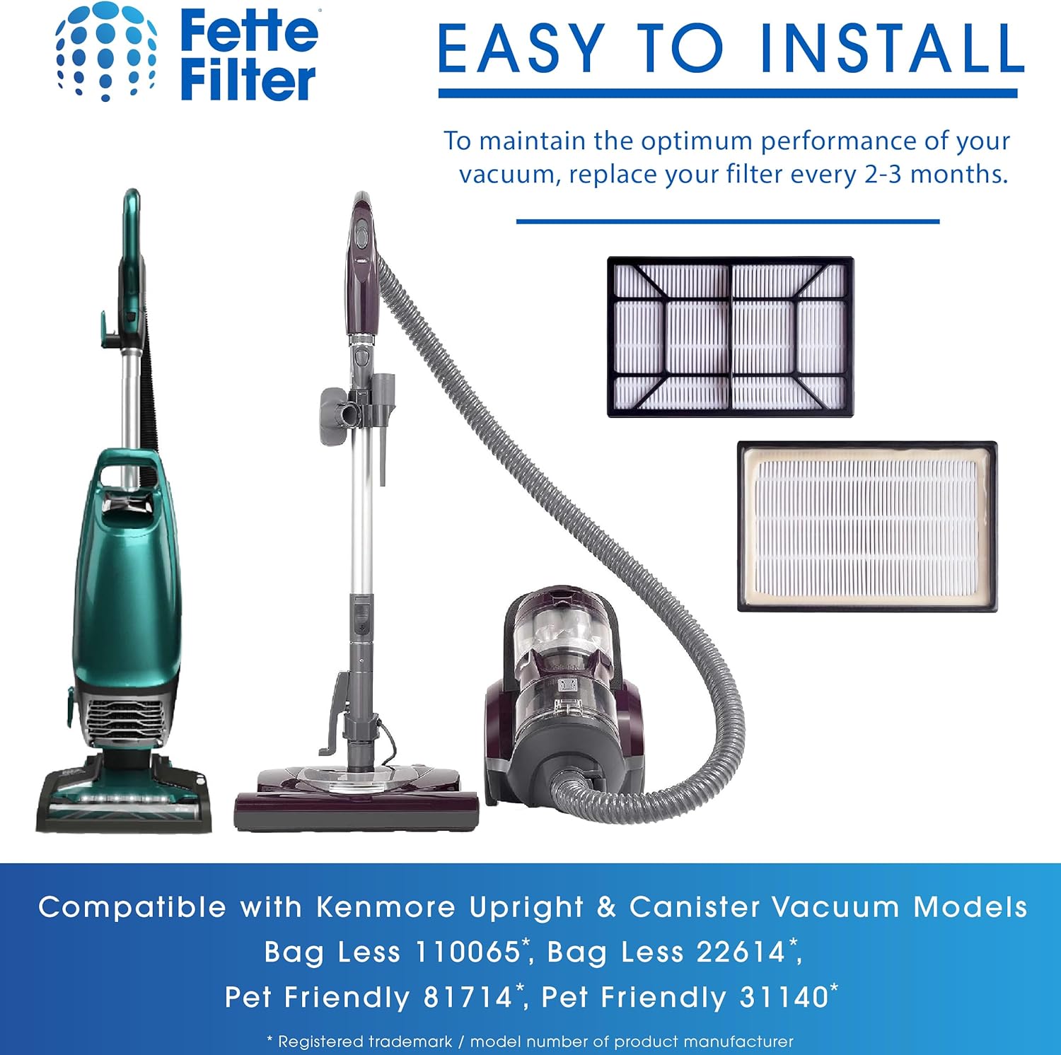 Fette Filter - Filtro de medios HEPA 53296 EF-9 para Kenmore 21814, 81714,...