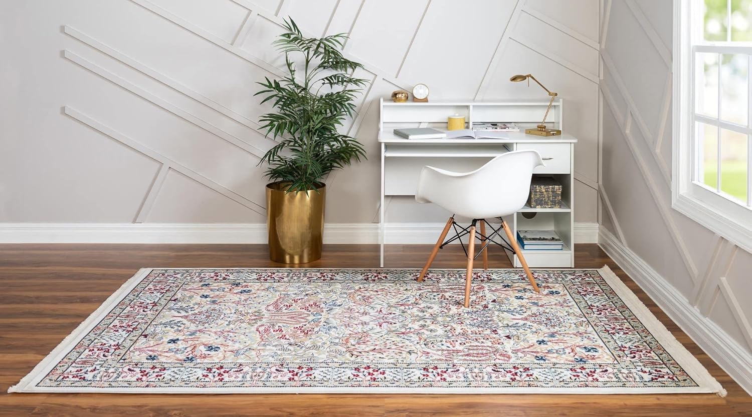 Rugs.com Rabia Collection - Alfombra baja marfil de 5 x 8 pies, perfecta para...
