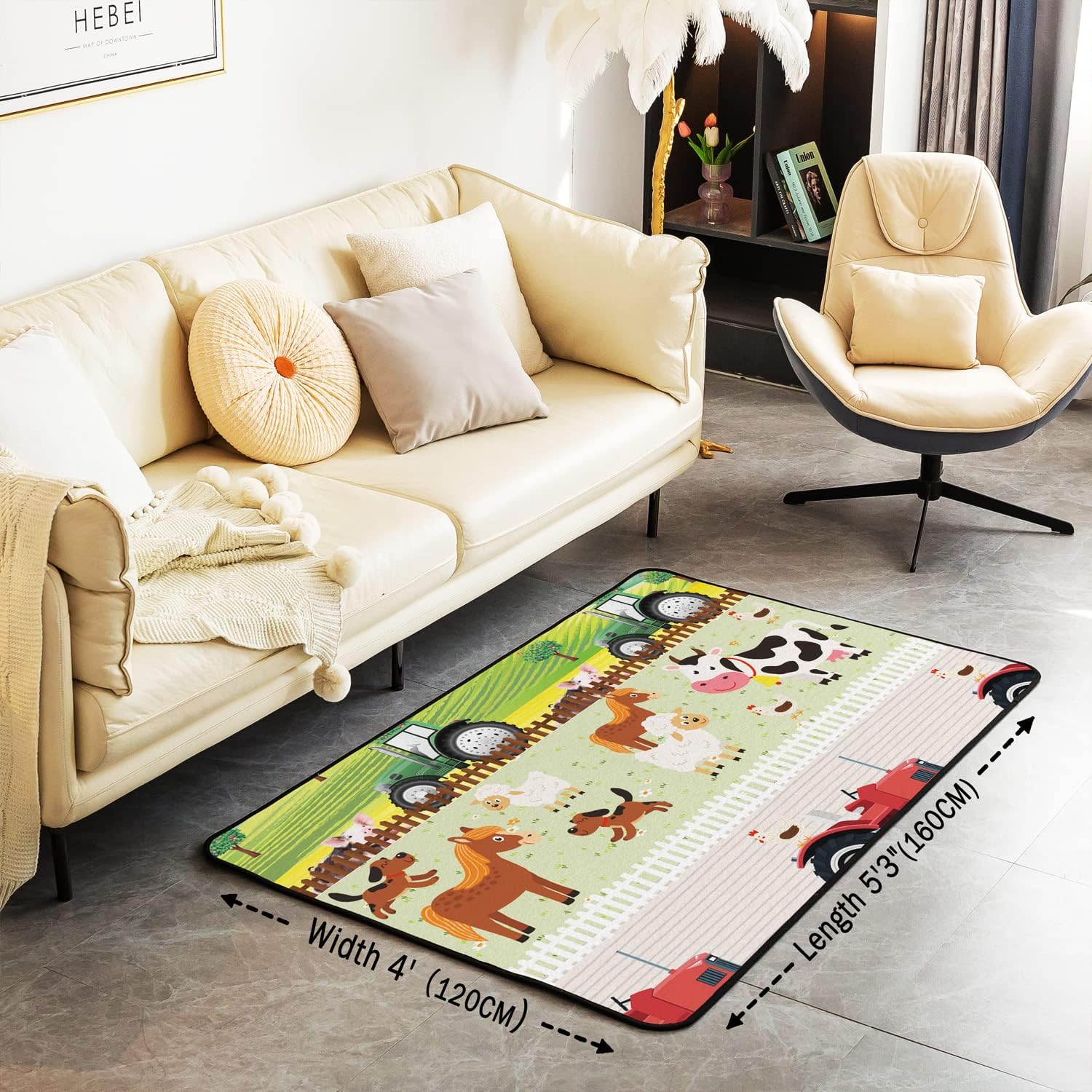 jejeloiu Juego de alfombras de sala de estar de animales de granja para linda...