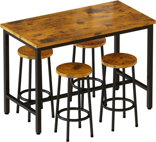 Mesa de altura de barra y sillas, mesa de bar con 4 taburetes, juegos de