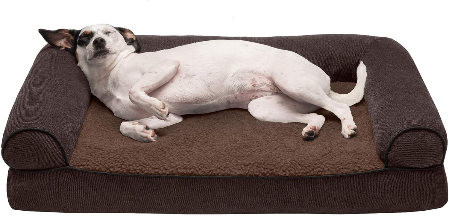 Cama ortopédica de espuma para perros, estilo sofá, de sherpa y chenilla,
