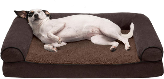 Cama ortopédica de espuma para perros, estilo sofá, de sherpa y chenilla,