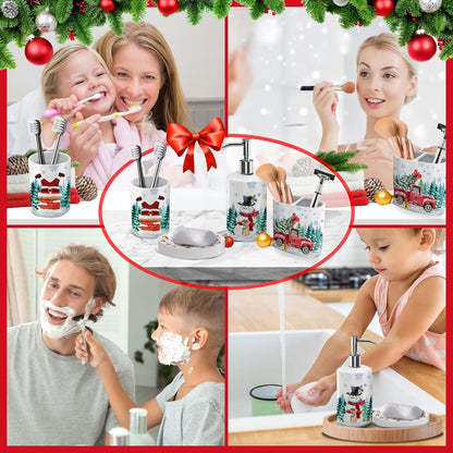 Juego de 4 accesorios de baño de Navidad, decoración de baño de Navidad, vaso