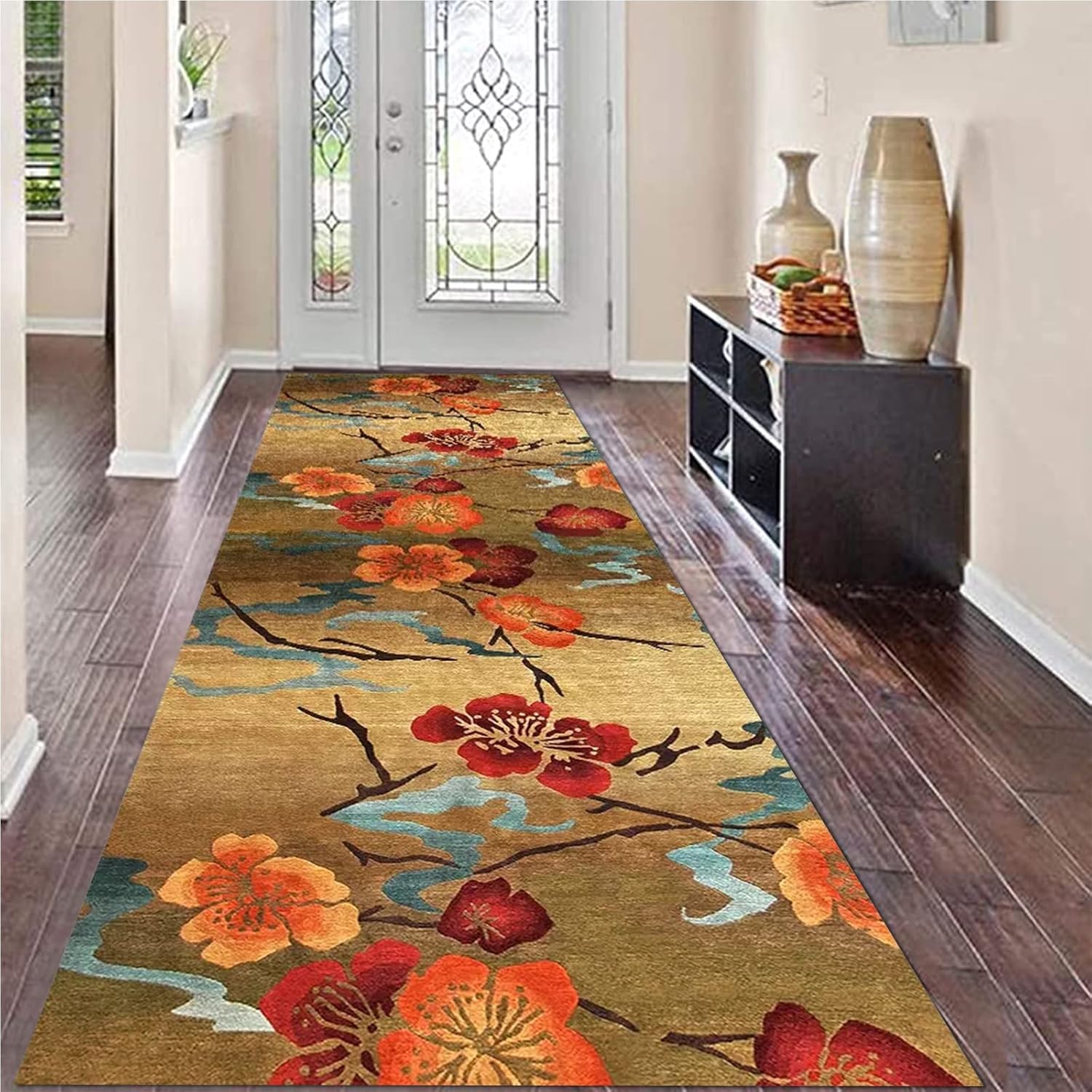 Alfombra de pasillo vintage con parte trasera antideslizante, alfombra duradera...