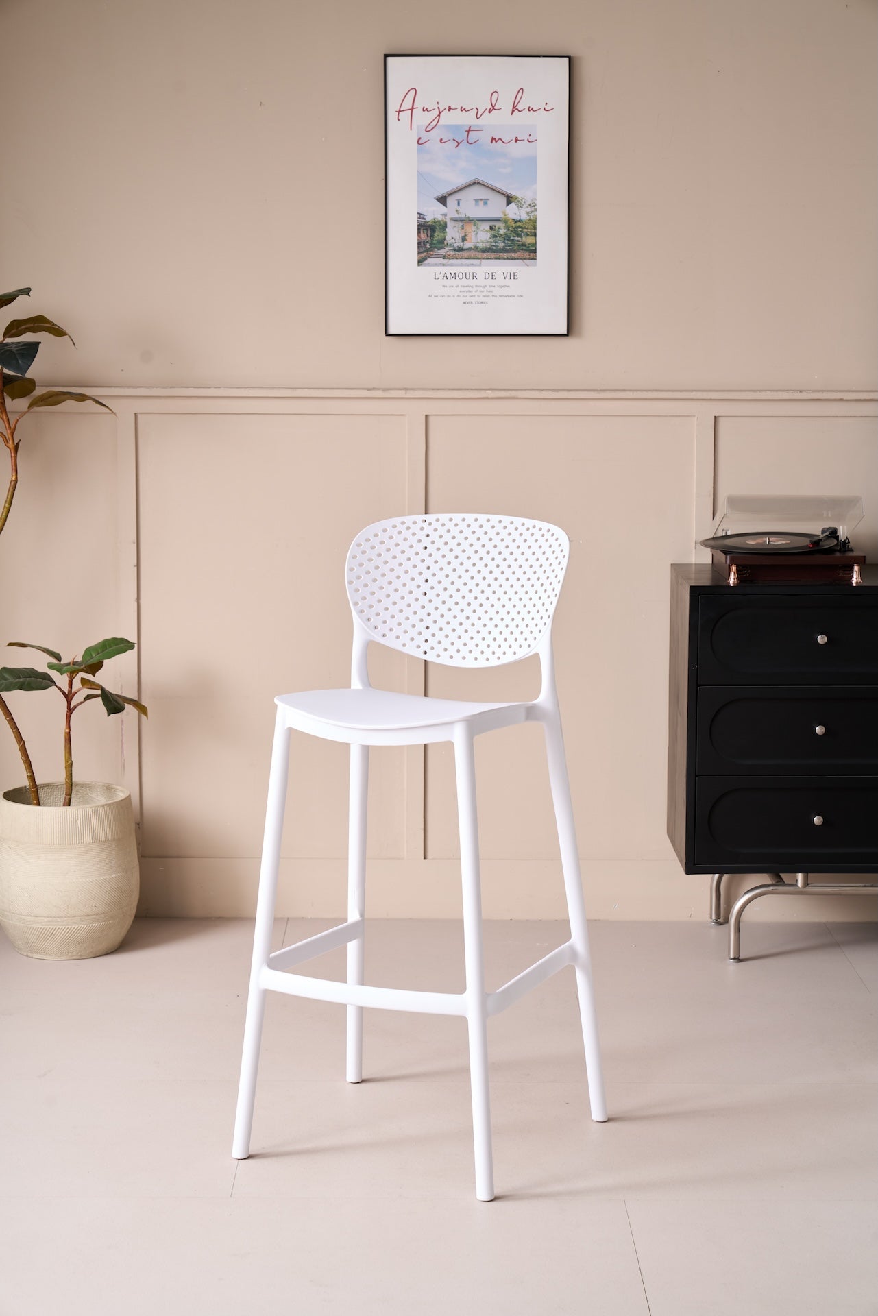 Silla para Bar Rio, Color Blanco, Diseño Moderno