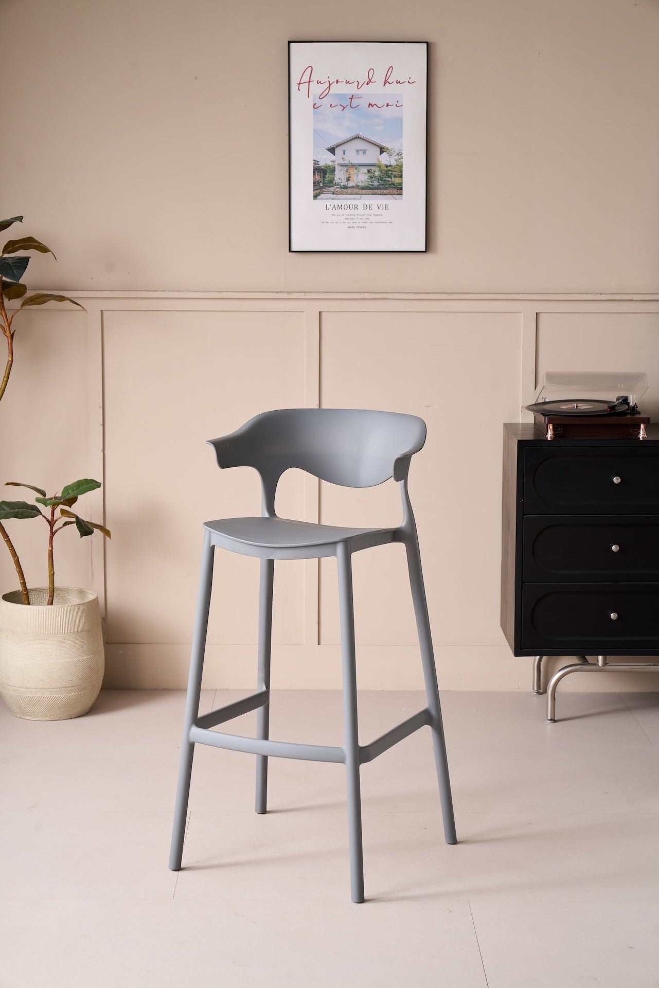 Silla para Bar Elena, Color Gris Oscuro, Diseño Moderno