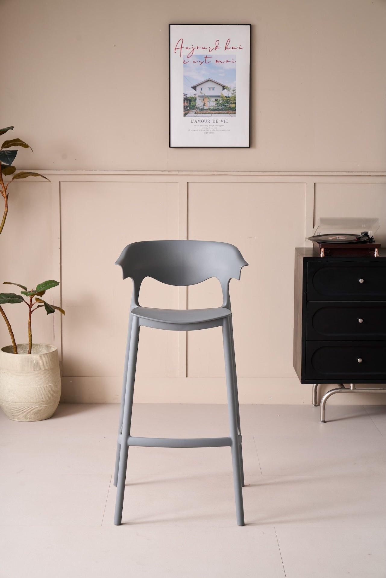 Silla para Bar Elena, Color Gris Oscuro, Diseño Moderno