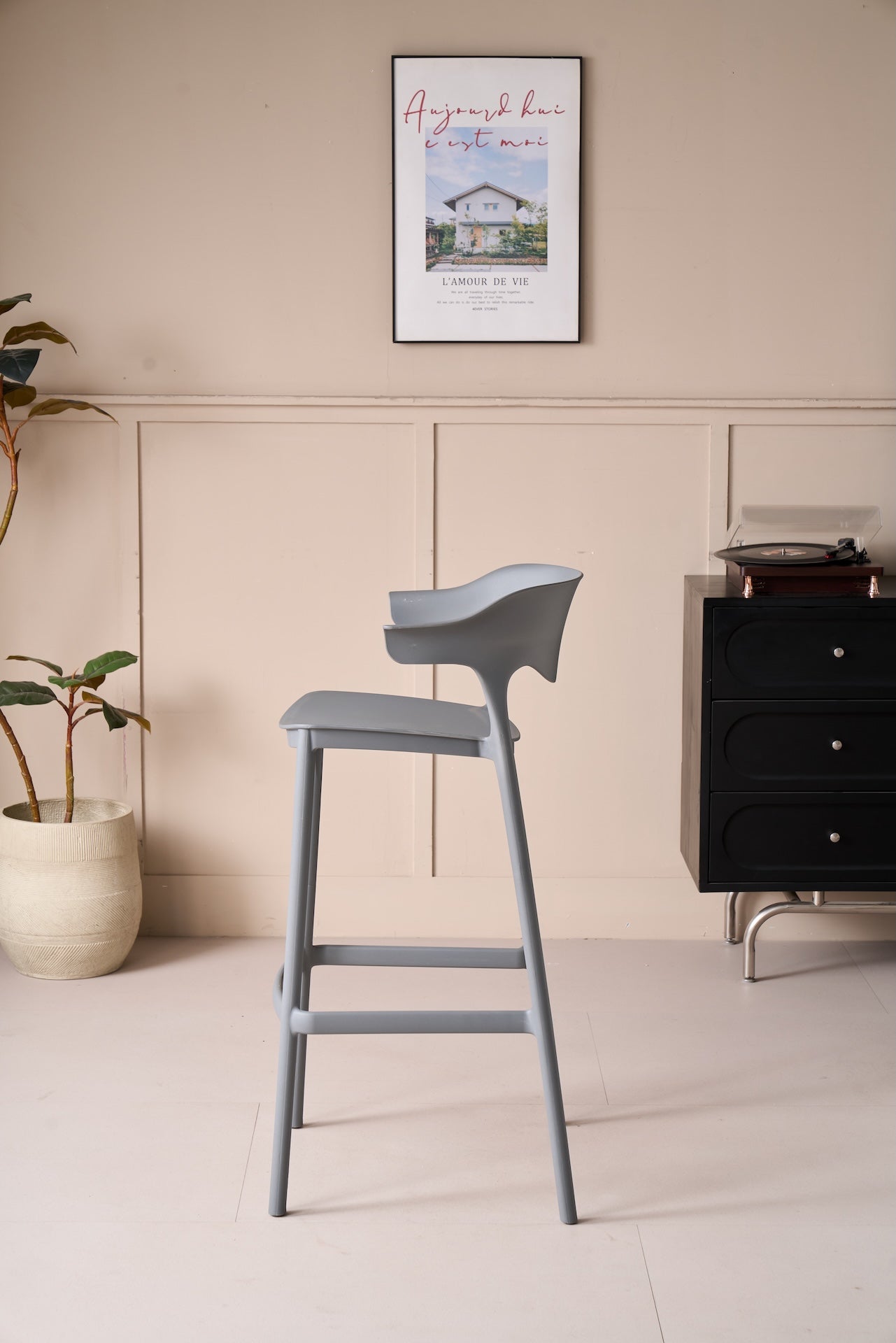 Silla para Bar Elena, Color Gris Oscuro, Diseño Moderno