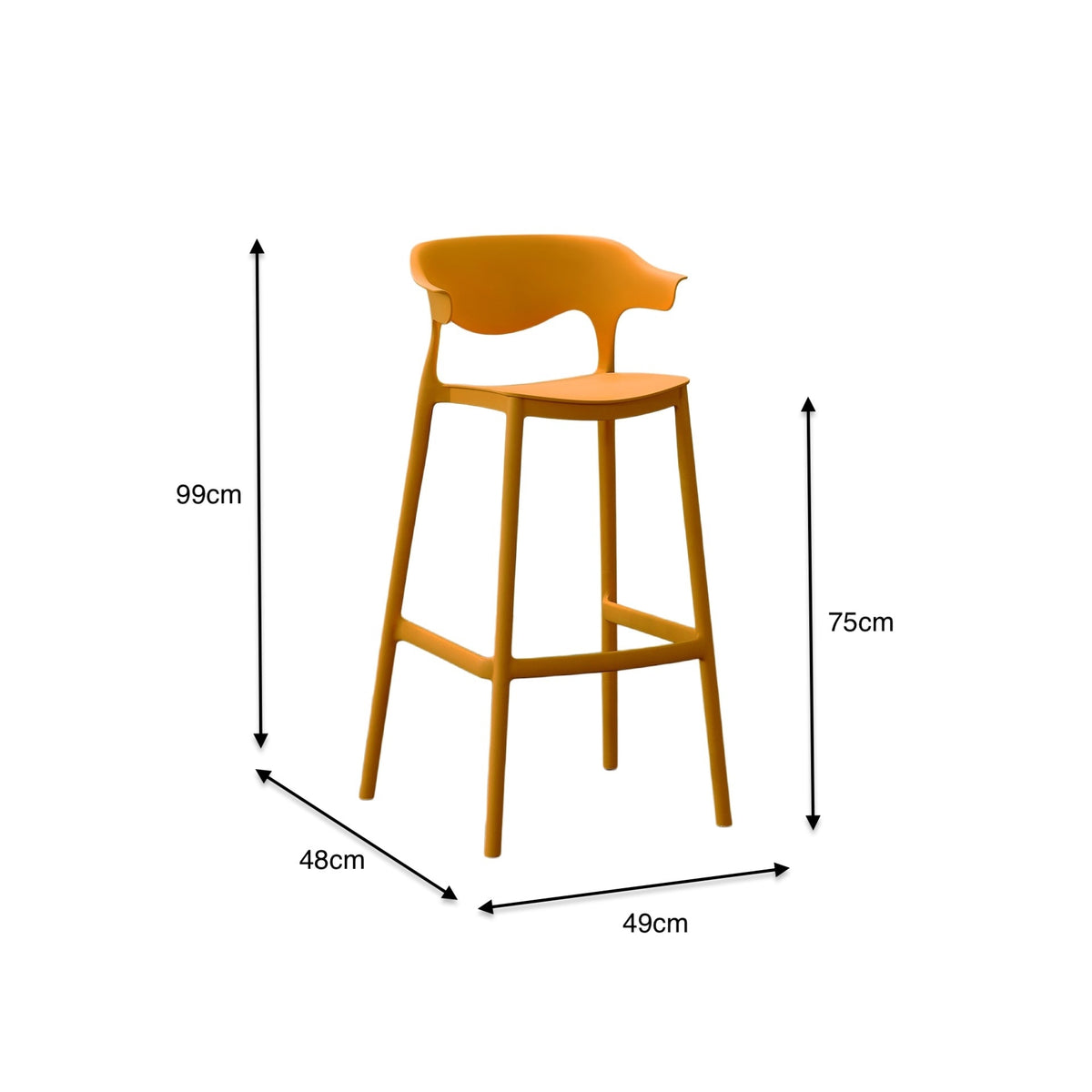 Set de 2 Sillas para Bar Elena, Color Naranja, Diseño Moderno