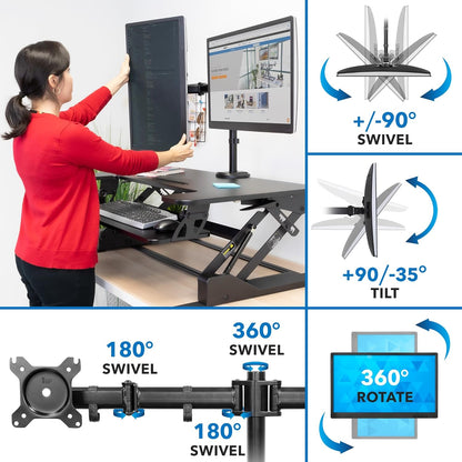 Mount-It! Convertidor de escritorio de pie para monitor doble, 2 soportes de