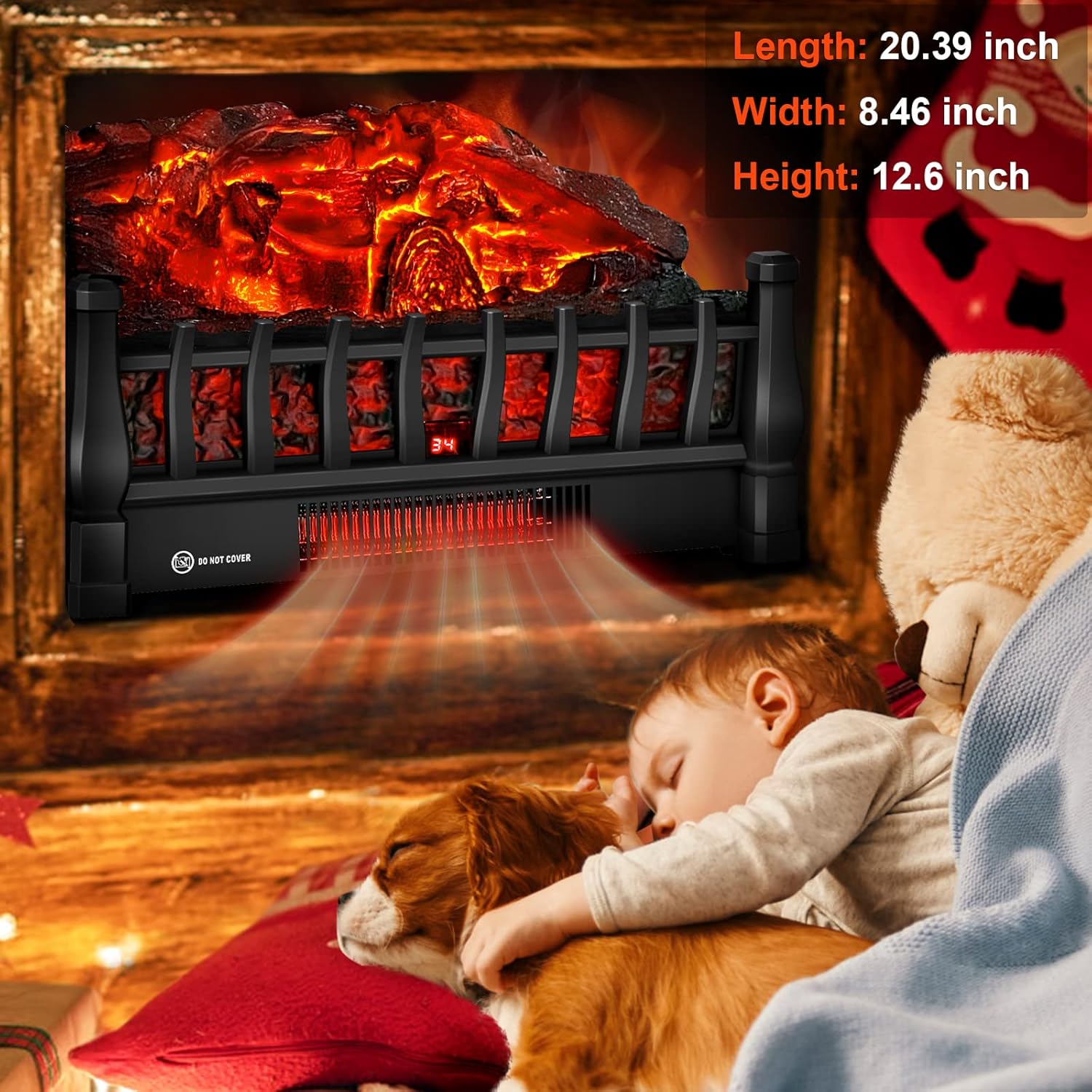 Calentador eléctrico para chimenea con control remoto infrarrojo, brillo de 5...