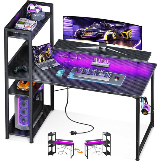 Escritorio Reversible Para Juegos Con Puerto De Carga USB Y Luces LED,ODK,Negro