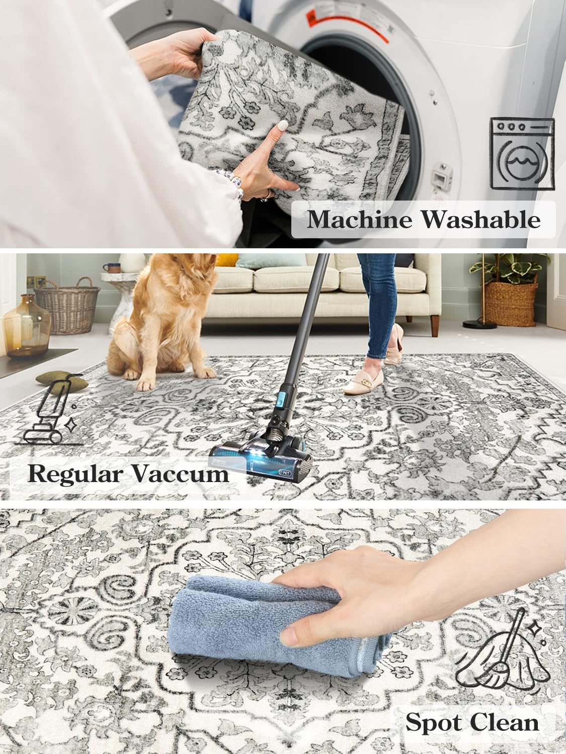 Tapete corredor bohemio de 2.8x8 pies para pasillos y cocina, lavable, con pelo