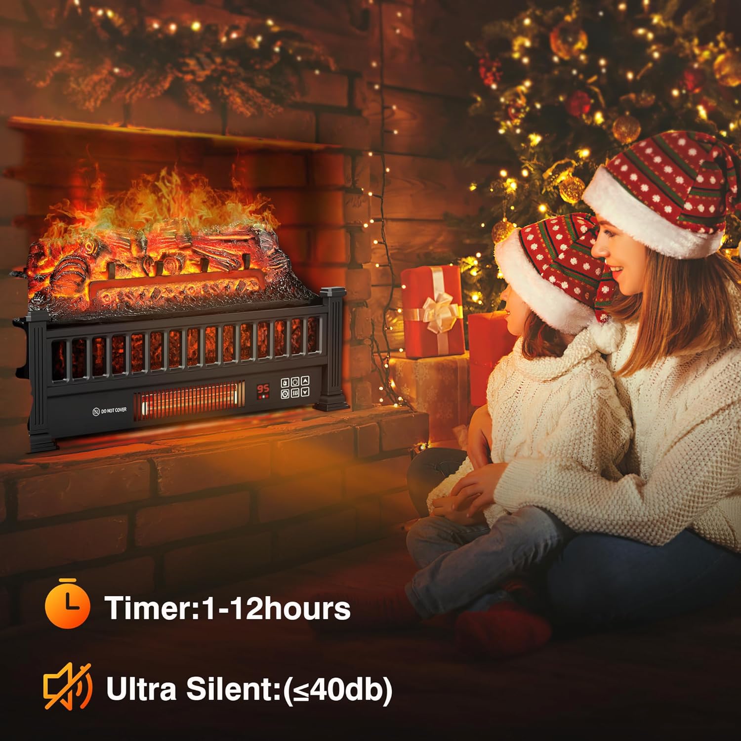 Troncos de chimenea eléctrica de 26 pulgadas, controlador remoto, calentador de...