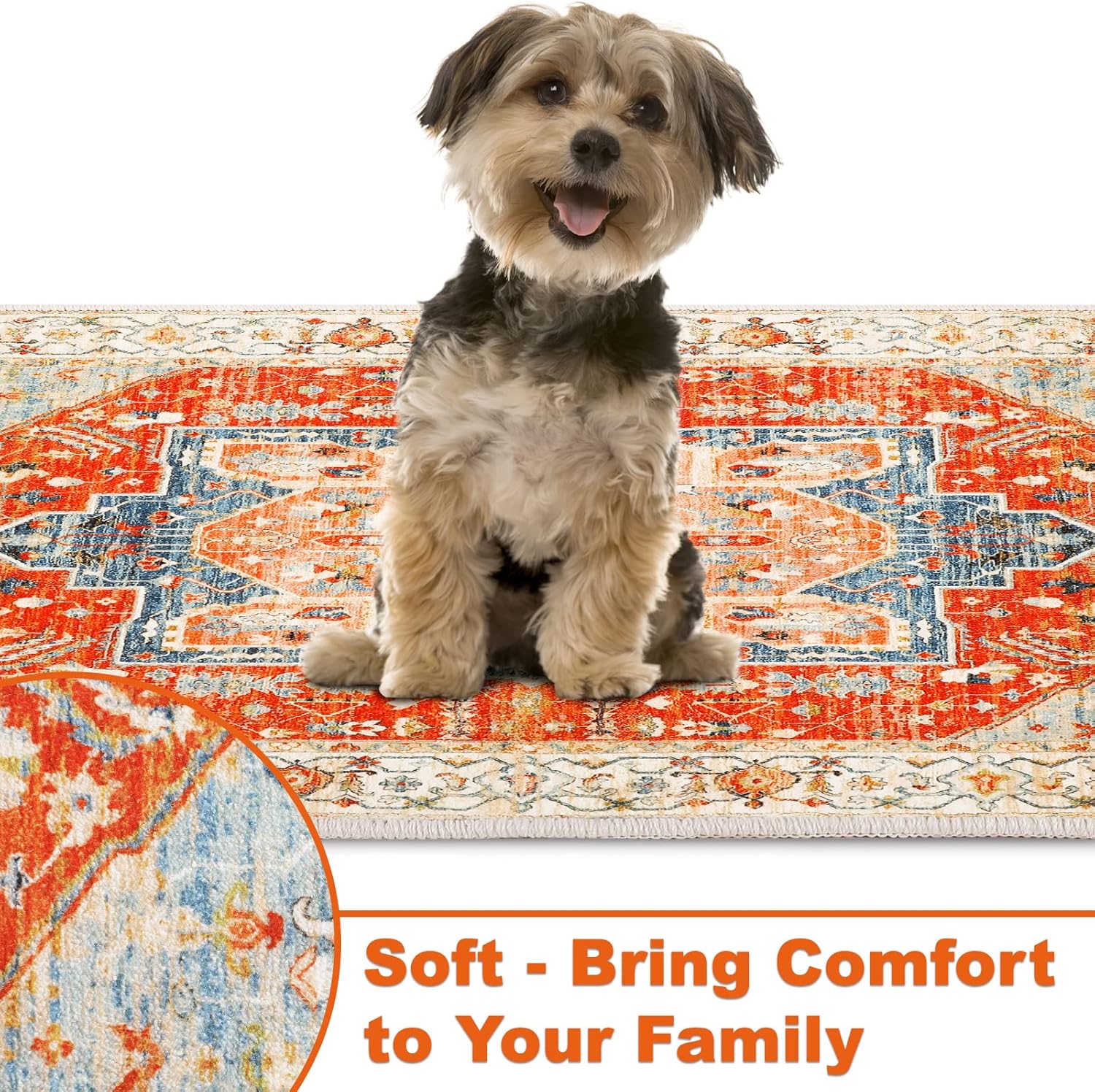 Alfombra bohemia de 3 x 5 pies, lavable, vintage, para interiores, con...