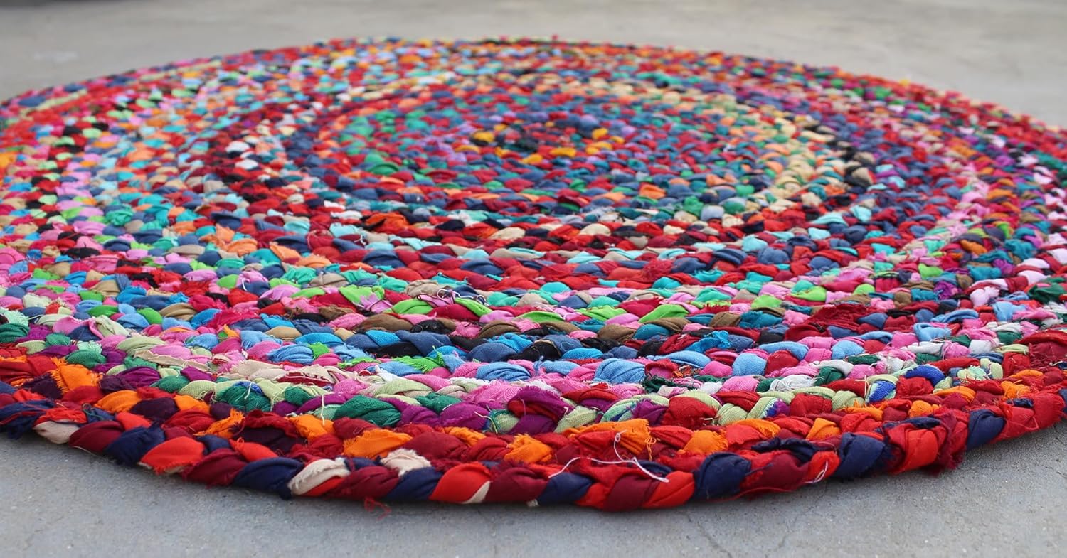 Alfombra de tela de algodón multicolor, almohadilla tejida a mano, alfombra de...