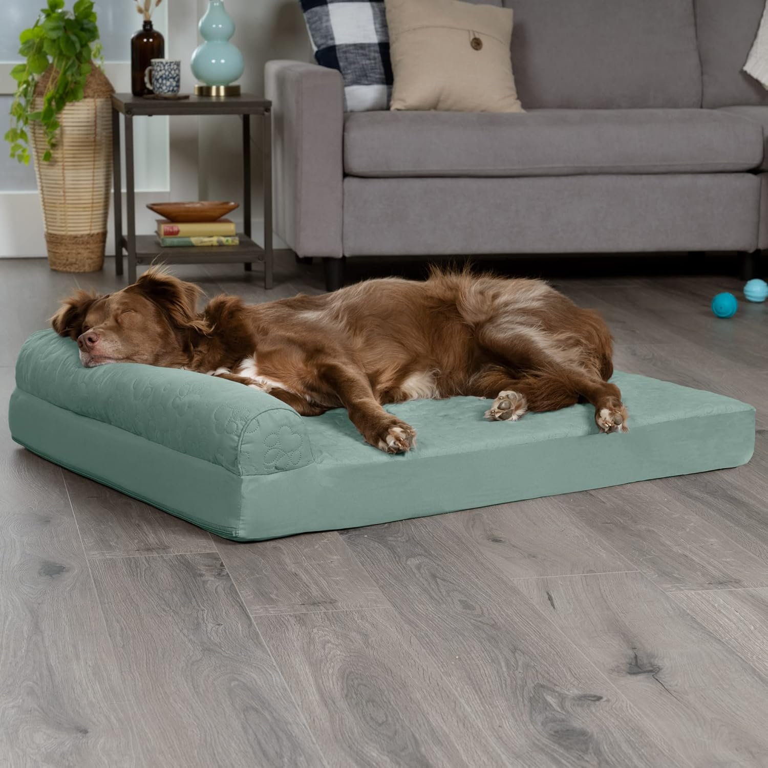 Furhaven - Cama Pinsonic acolchada para perros, con estampado de patas, en...