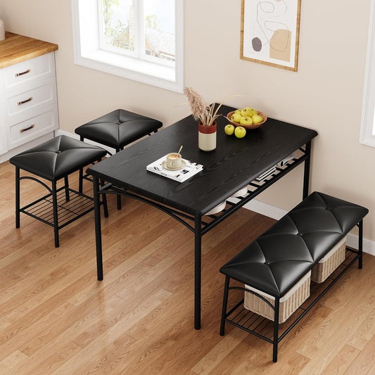 Mesa de cocina con banco, juego de mesa de comedor para 4 personas con banco