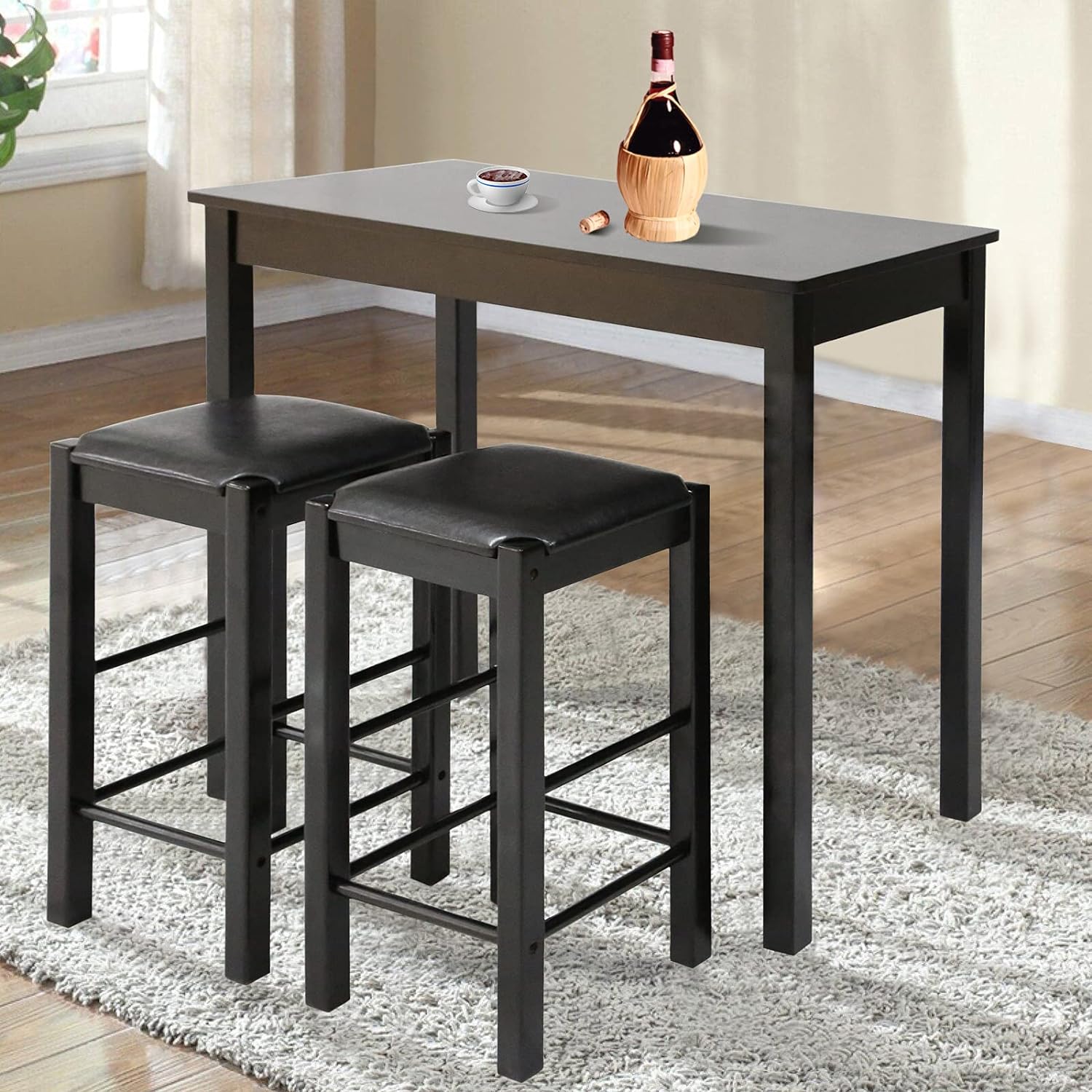 Mesa de comedor, mesa de bar, juego de mesa de comedor de 3 piezas, mesa de