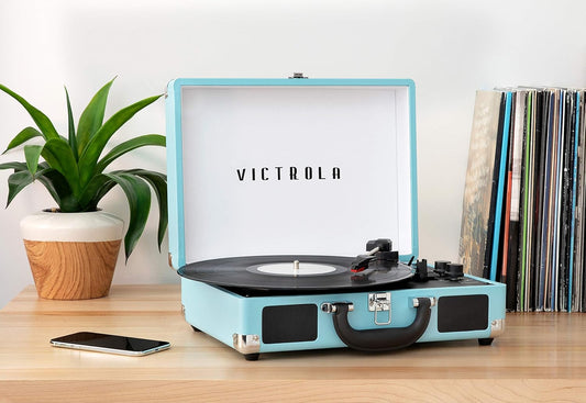 Victrola Tocadiscos portátil de maleta, estilo vintage, 3 velocidades y...