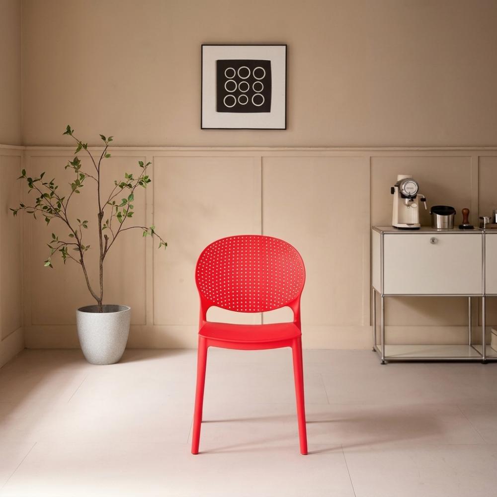 Set de 4 Sillas Florida, Color Rojo, con Espaldar y Diseño Moderno