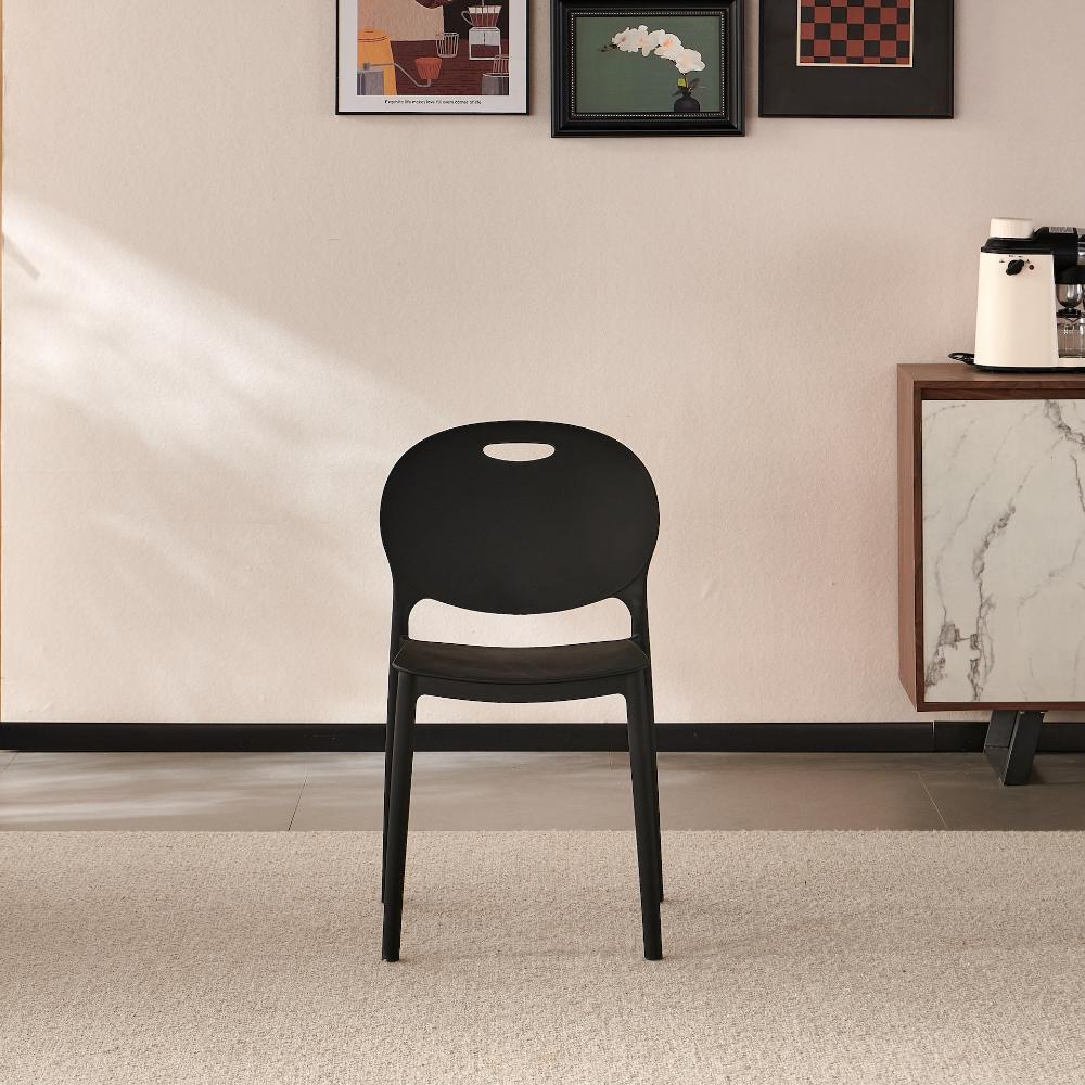 Silla Queens, Negro, Con espaldar redondo y diseño minimalista